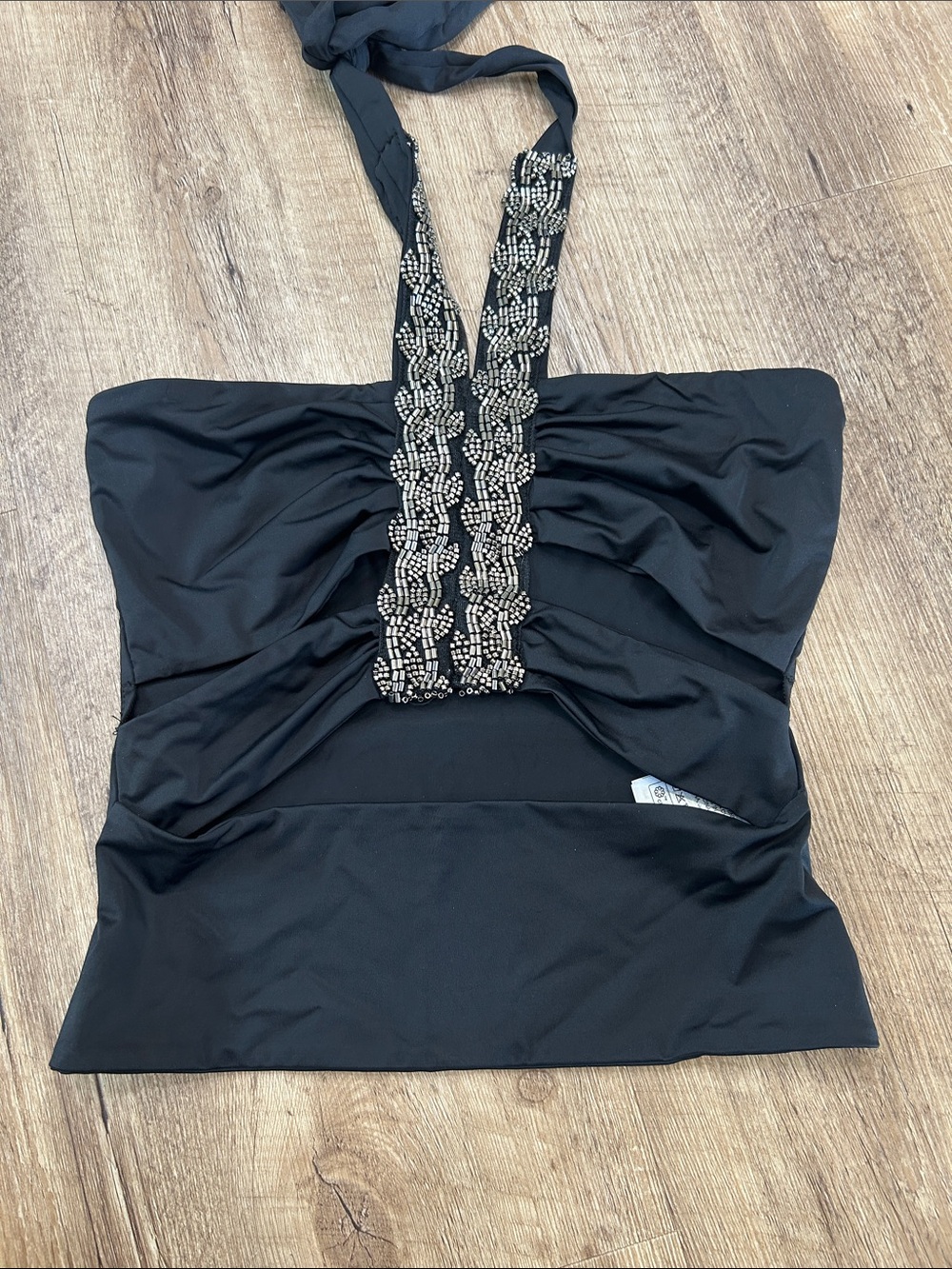 Edikted Black Halter Tank with Beaded Neckline